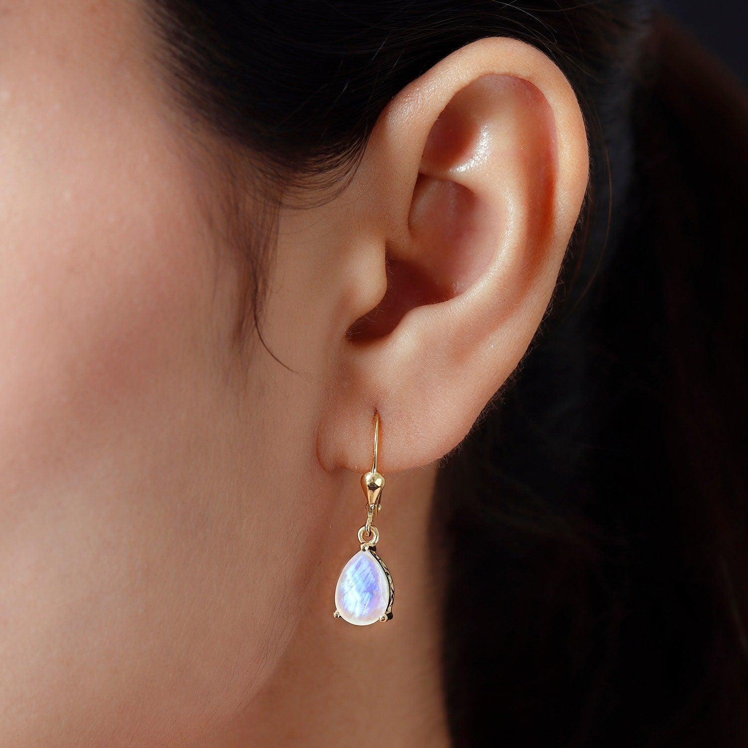 Rainbow Moonstone dangle earrings , 925 Sterling Silver , June birthstone , Rainbow Moonstone Lever back Earring, Teardrop Earrings , Gift - Inspiring Jewellery