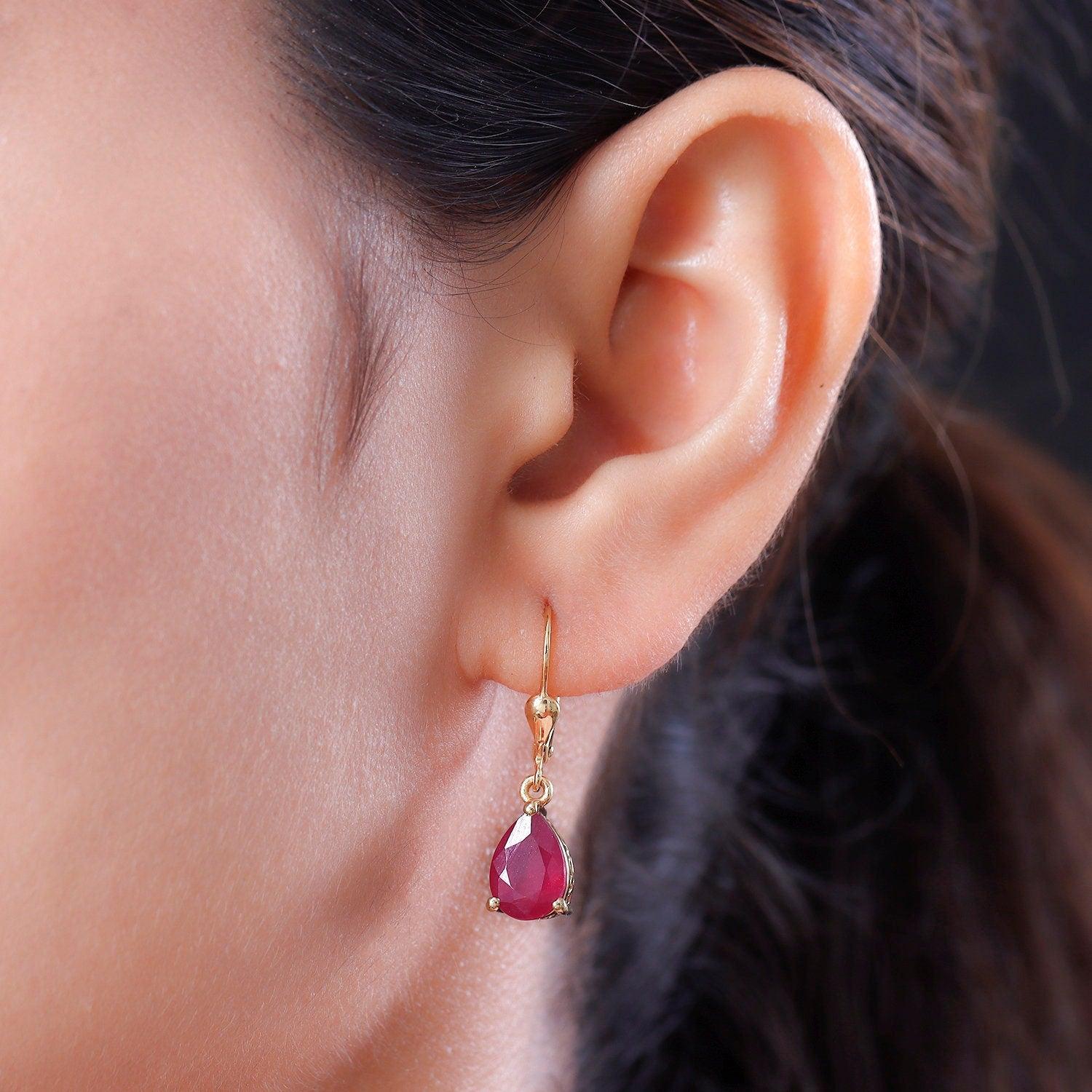 Ruby dangle earrings , 925 Sterling Silver , July birthstone , Ruby Lever back , Teardrop Earrings , Gift for her , July Birthday gift - Inspiring Jewellery