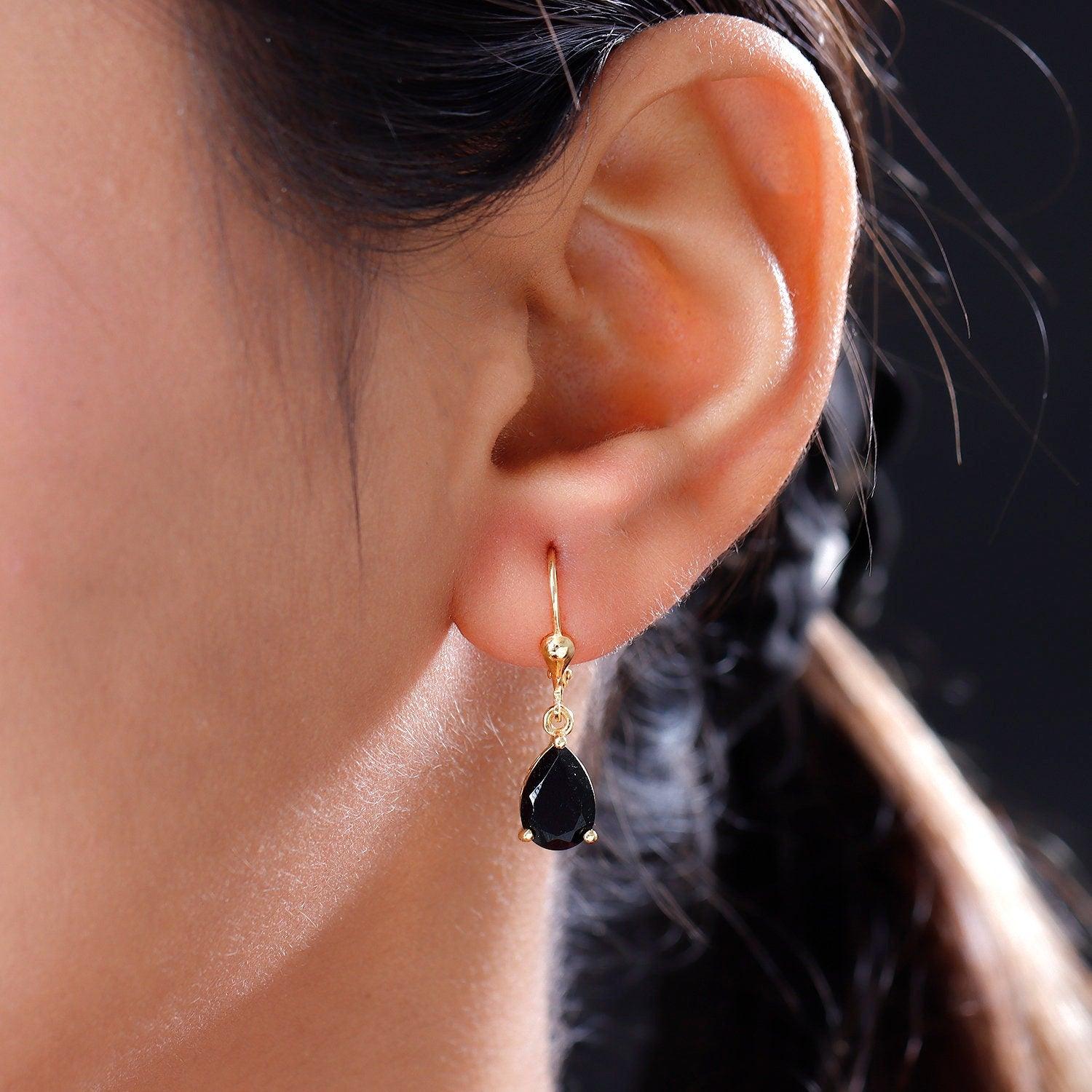 Black Tourmaline dangle earrings , 925 Sterling Silver , Black Gemstone , Tourmaline Lever back Earring, Teardrop Earrings , Gift for her - Inspiring Jewellery