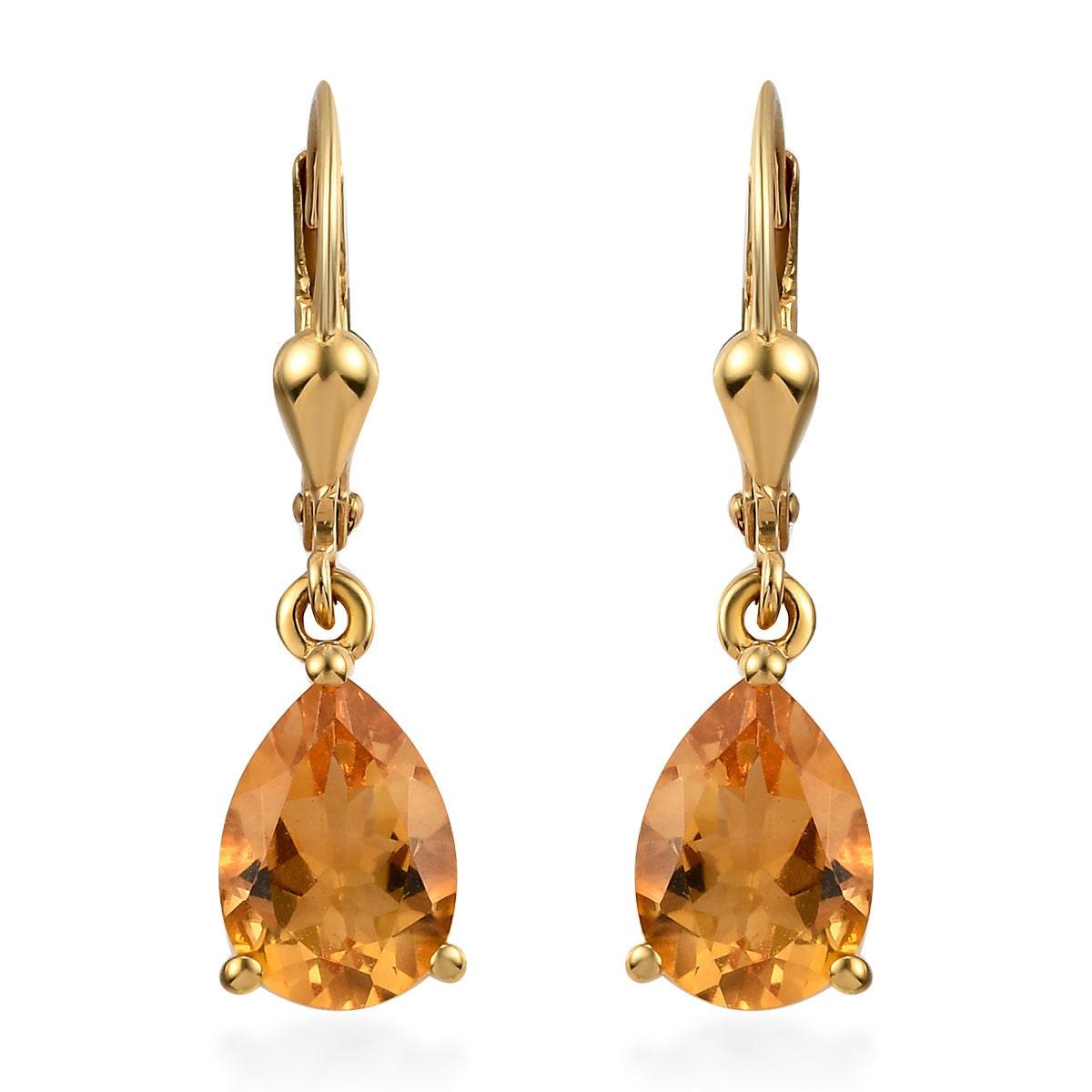 Citrine dangle earrings , 925 Sterling Silver , November Birthstone , Citrine Lever back Earring, Teardrop Earrings , Gift for her - Inspiring Jewellery