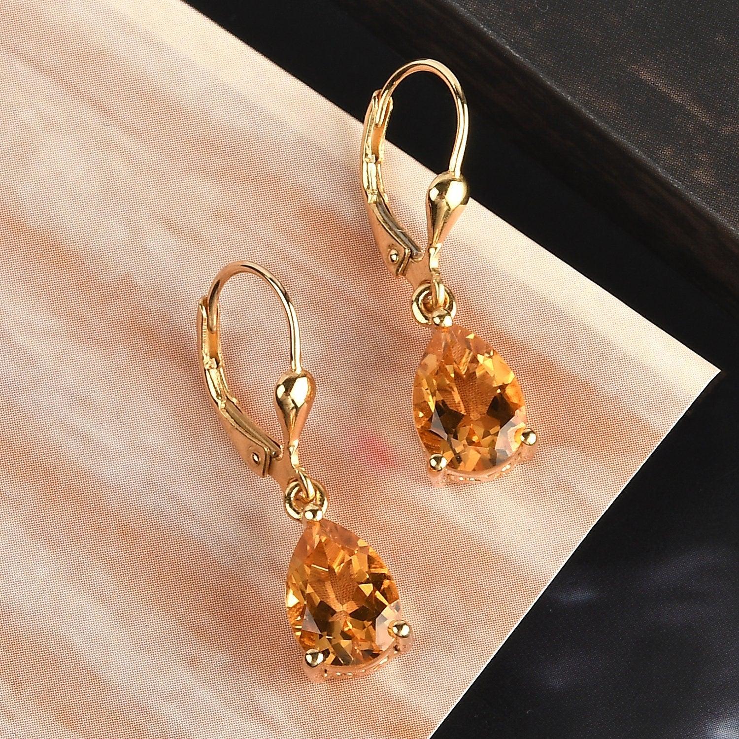 Citrine dangle earrings , 925 Sterling Silver , November Birthstone , Citrine Lever back Earring, Teardrop Earrings , Gift for her - Inspiring Jewellery