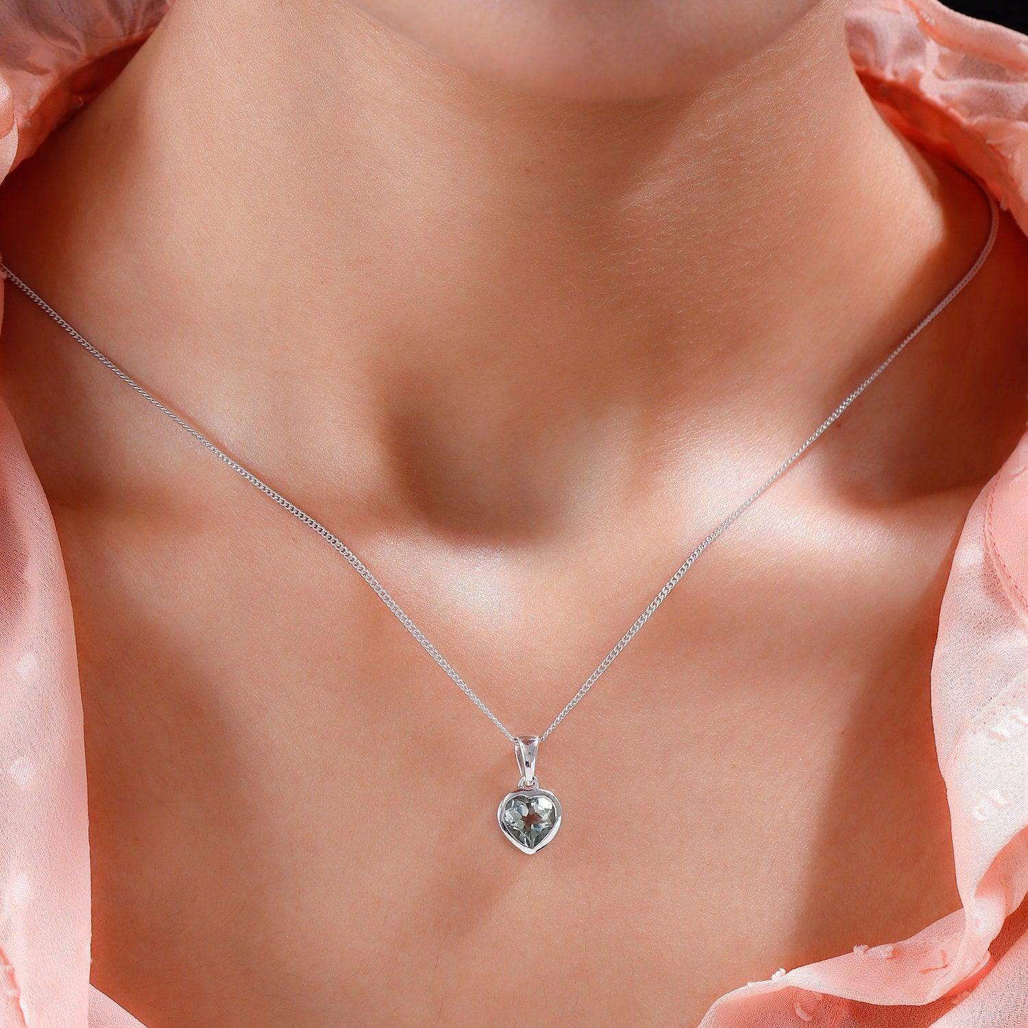 Heart Pendant Necklace , 925 Sterling Silver , Heart Gemstone Pendant , 8 mm Heart Pendant , Gift for her , Love Necklace, Love Pendant - Inspiring Jewellery