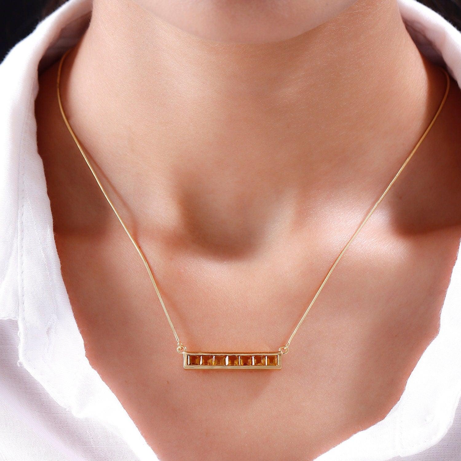 Bar Necklace , Gemstone Bar Necklace , 18K Gold Plated 925 Sterling Silver , Unique Fine Jewellery Gift for her - Inspiring Jewellery