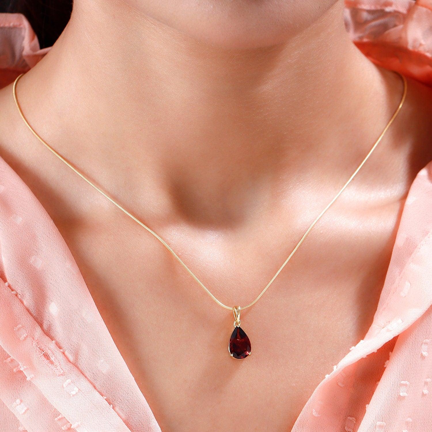 Red Garnet Pendant Necklace, Garnet Teardrop Pendant, January Birthstone Necklace, 925 Sterling Silver, Garnet Gold Necklace, Gift - Inspiring Jewellery