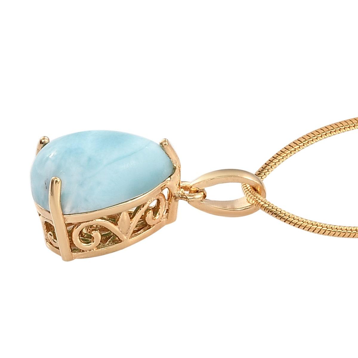 Genuine Larimar Pendant, Solitaire Pendant Necklace, 925 Sterling Silver, Gift for her - Inspiring Jewellery
