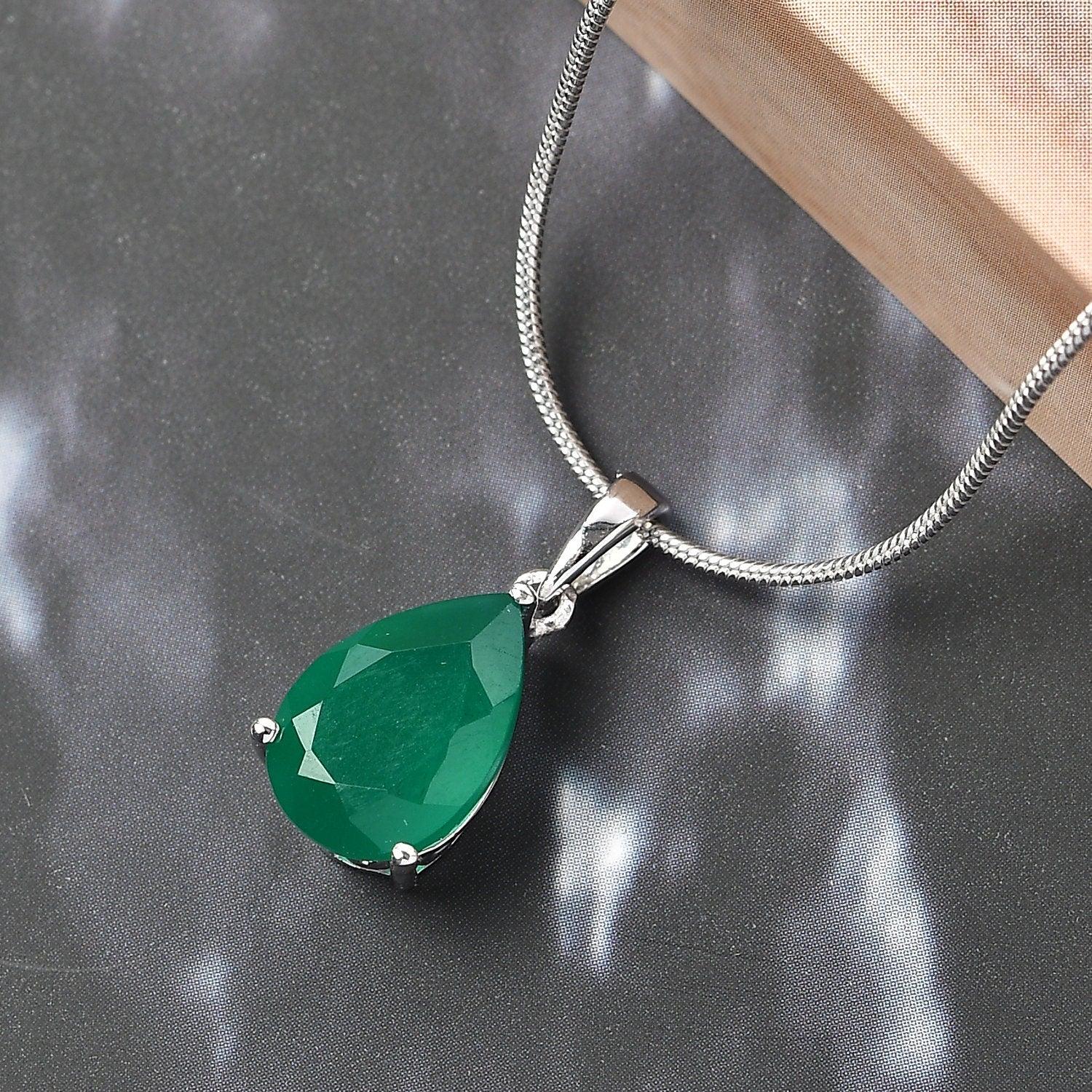 Genuine Green Onyx Pendant, Solitaire Pendant Necklace, May Birthstone Necklace, 925 Sterling Silver, Gift for her - Inspiring Jewellery