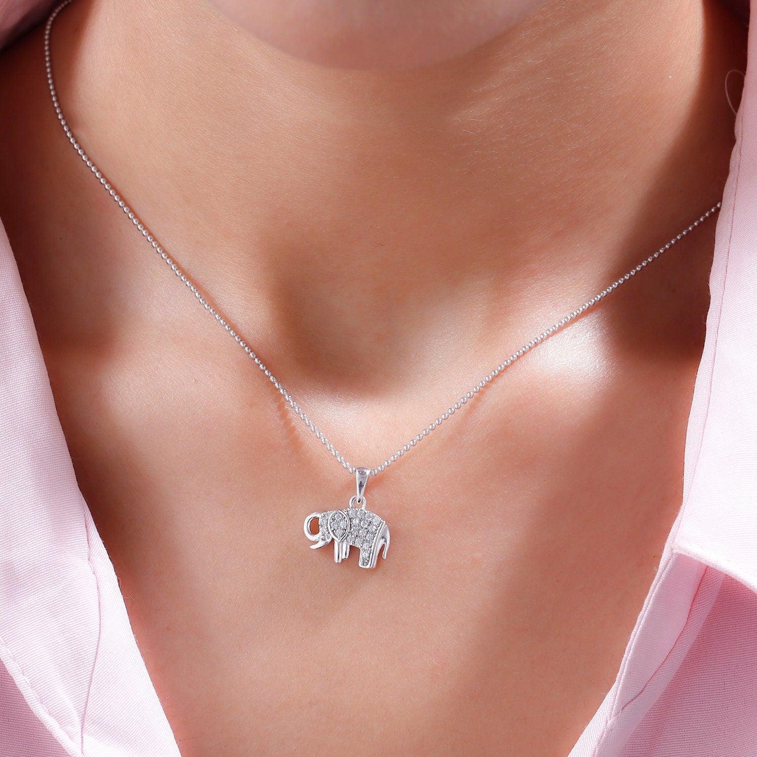Friendship Silver Collana Bussola E Elefante Portafortuna – Con Biglietto Bianco, Regalo Per Amiche