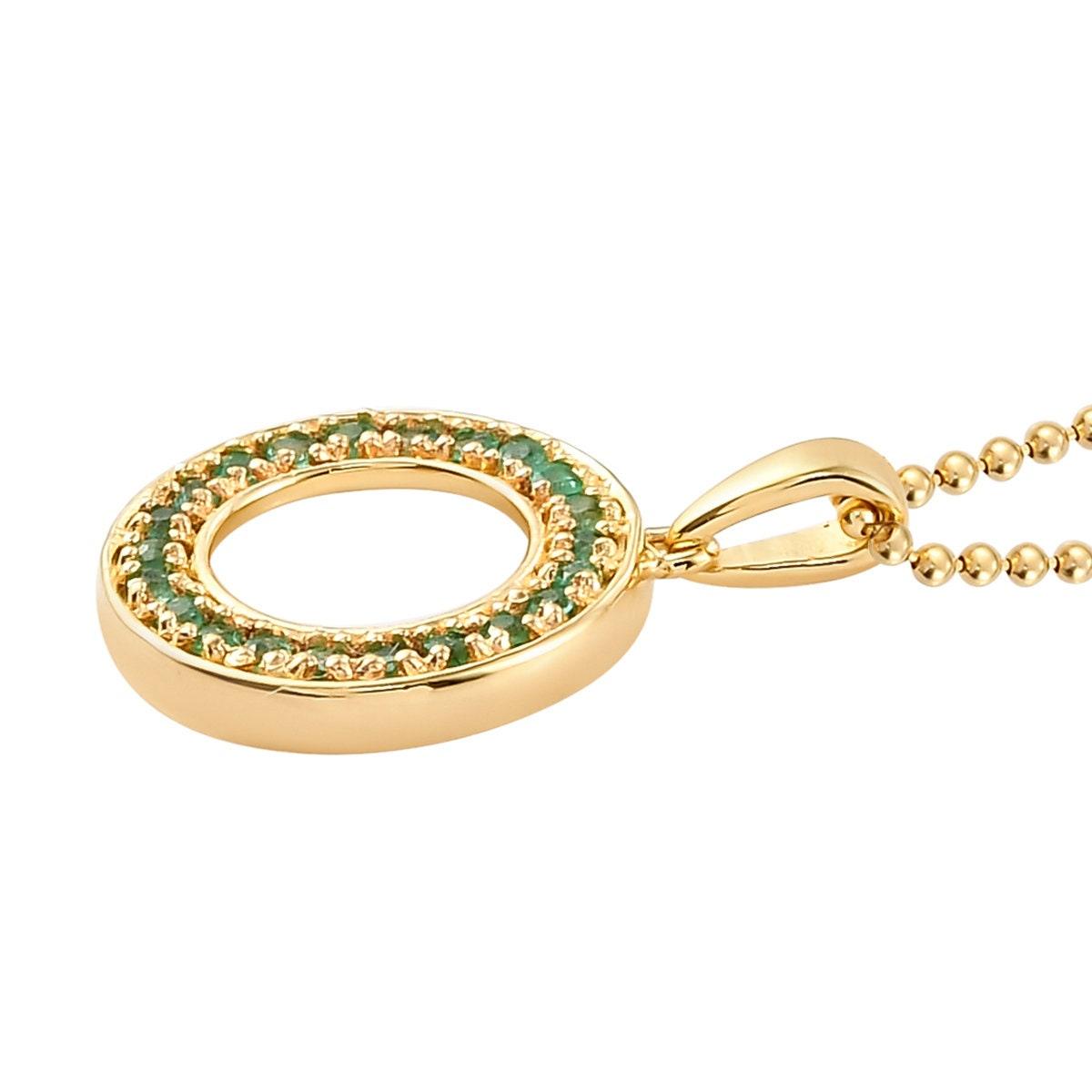 Genuine Emerald Circle Pendant, Eternity Pendant, Circle of Life Pendant in 18K Yellow Gold Plated 925 Sterling Silver, Meaningful Jewellery - Inspiring Jewellery