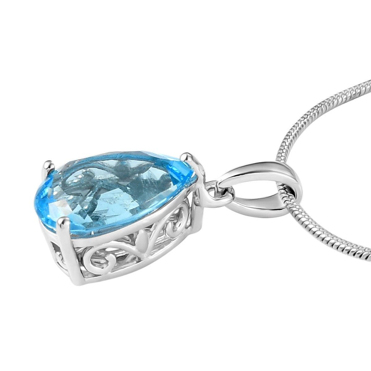 Genuine Blue Topaz Pendant, Solitaire Pendant, December Birthstone Necklace, 925 Sterling Silver, Blue Topaz Necklace, Gift for her - Inspiring Jewellery