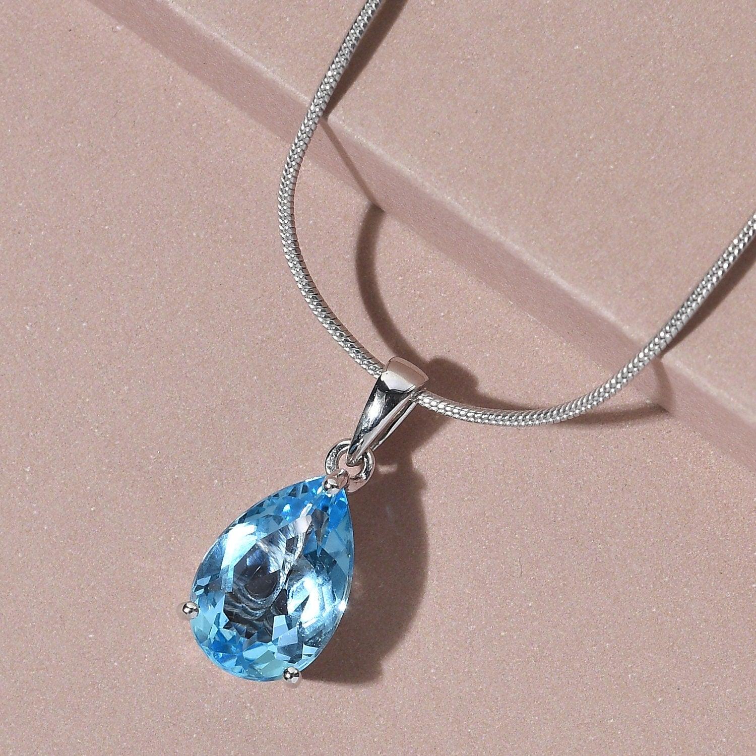Genuine Blue Topaz Pendant, Solitaire Pendant, December Birthstone Necklace, 925 Sterling Silver, Blue Topaz Necklace, Gift for her - Inspiring Jewellery