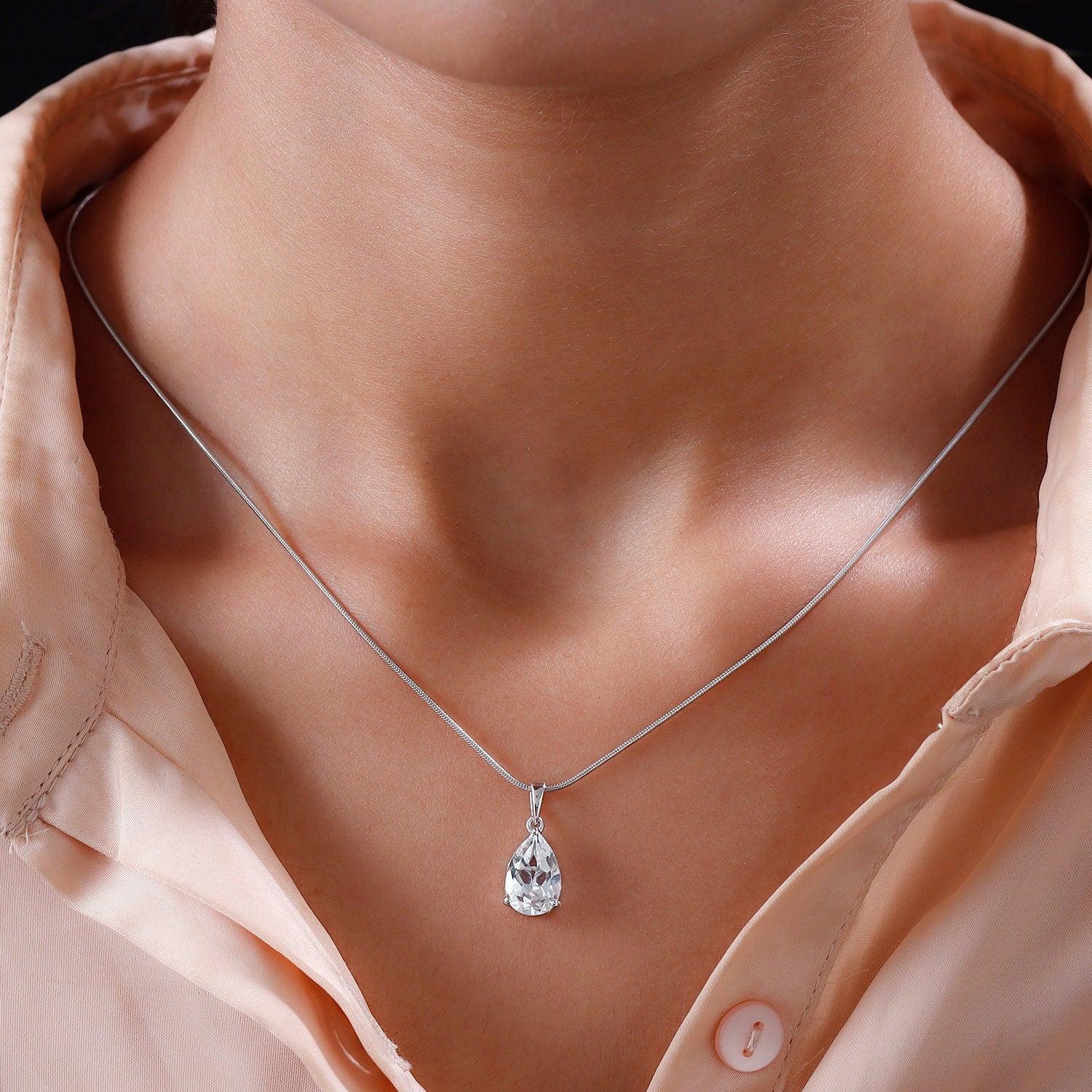 Genuine White Topaz Pendant, Solitaire Pendant, April Birthstone Neckl