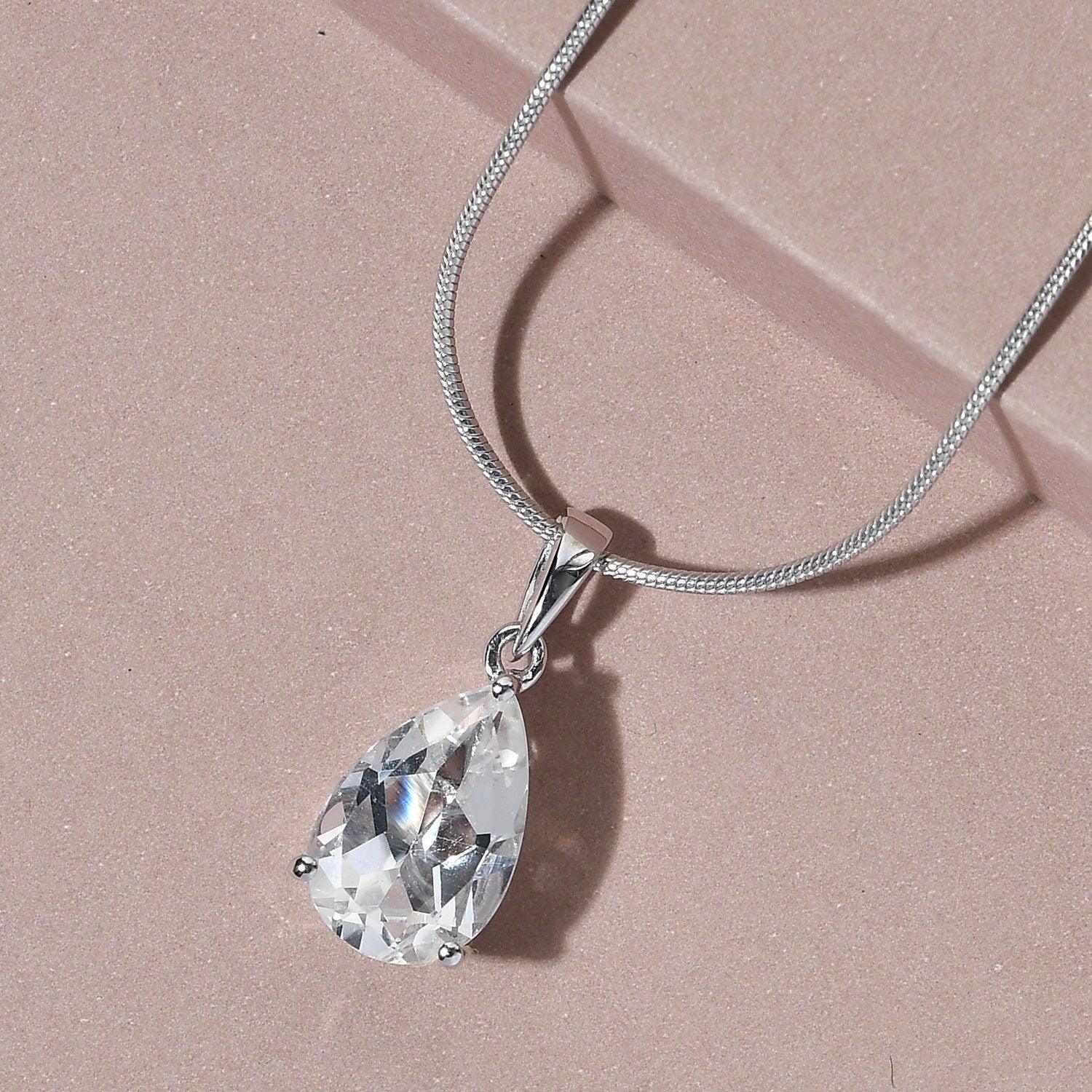 Genuine White Topaz Pendant, Solitaire Pendant, April Birthstone Necklace, 925 Sterling Silver, White Topaz Necklace, Gift for her - Inspiring Jewellery