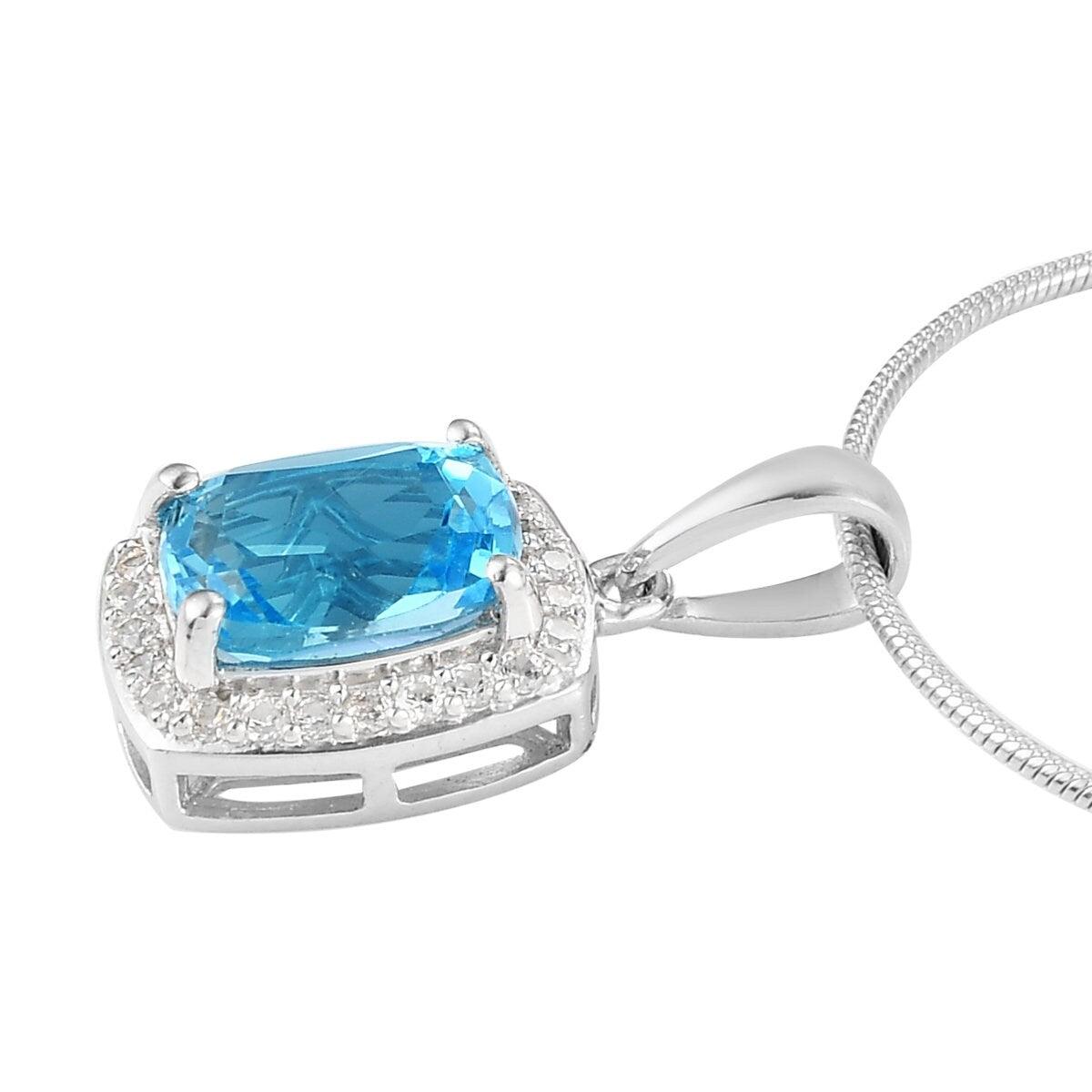 Genuine Swiss Blue Topaz Pendant, Halo Pendant, December Birthstone Necklace, 925 Sterling Silver, Gift for her - Inspiring Jewellery