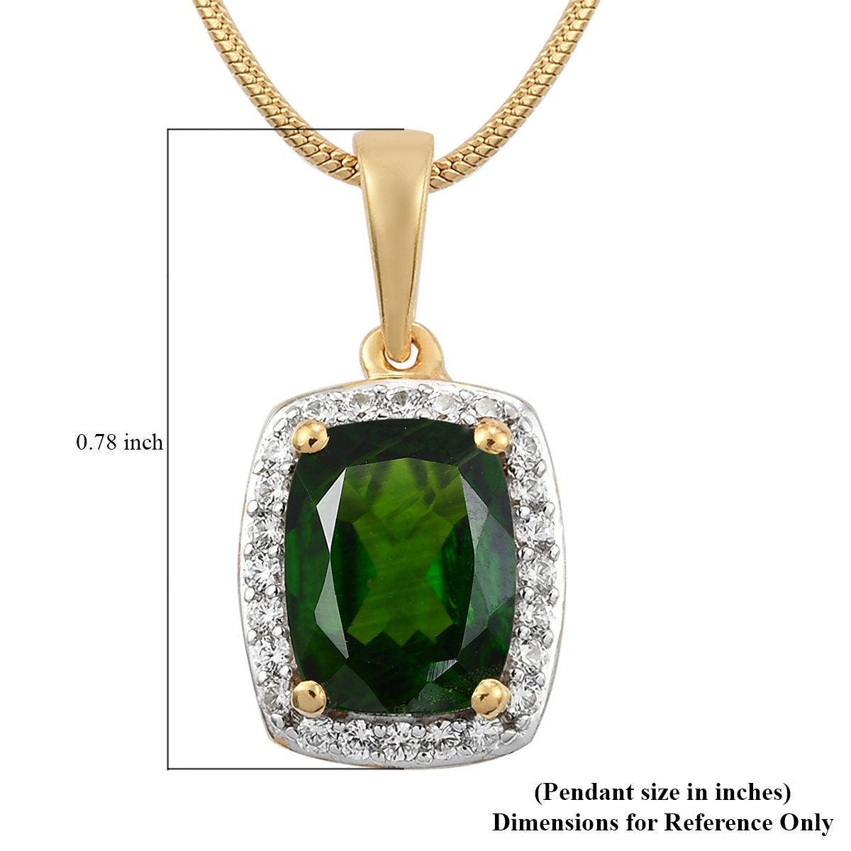 Genuine Chrome Diopside Pendant, Cushion exotic Gemstone Pendant, 925 Sterling Silver Halo Pendant, Yellow Gold, Green Gemstone - Inspiring Jewellery