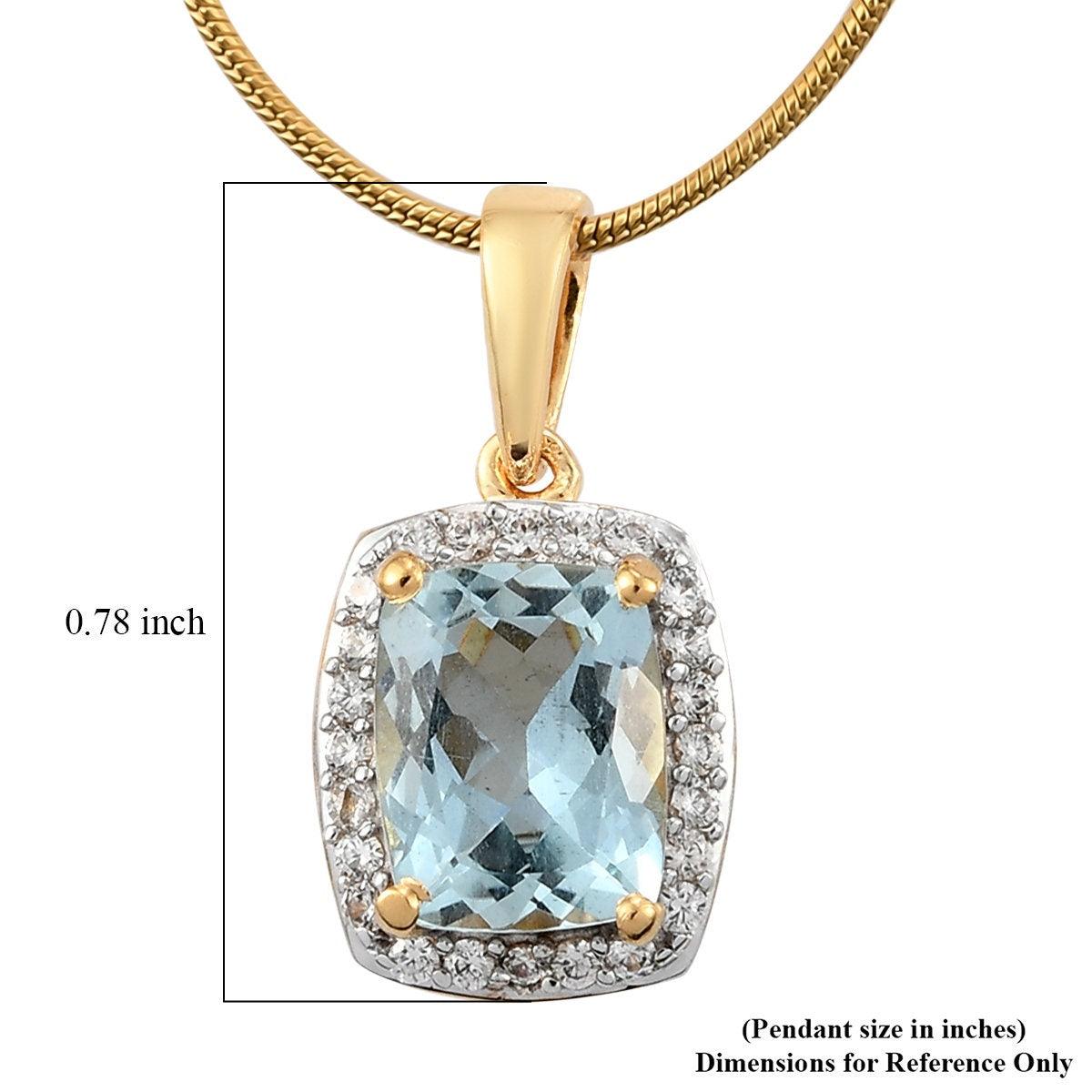 Genuine Aquamarine Halo Pendant, Cushion exotic Gemstone Necklace, 925 Sterling Silver Halo Pendant, Yellow Gold, March Birthstone - Inspiring Jewellery