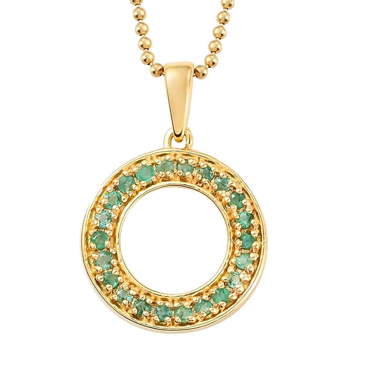 Genuine Emerald Circle Pendant, Eternity Pendant, Circle of Life Pendant in 18K Yellow Gold Plated 925 Sterling Silver, Meaningful Jewellery - Inspiring Jewellery