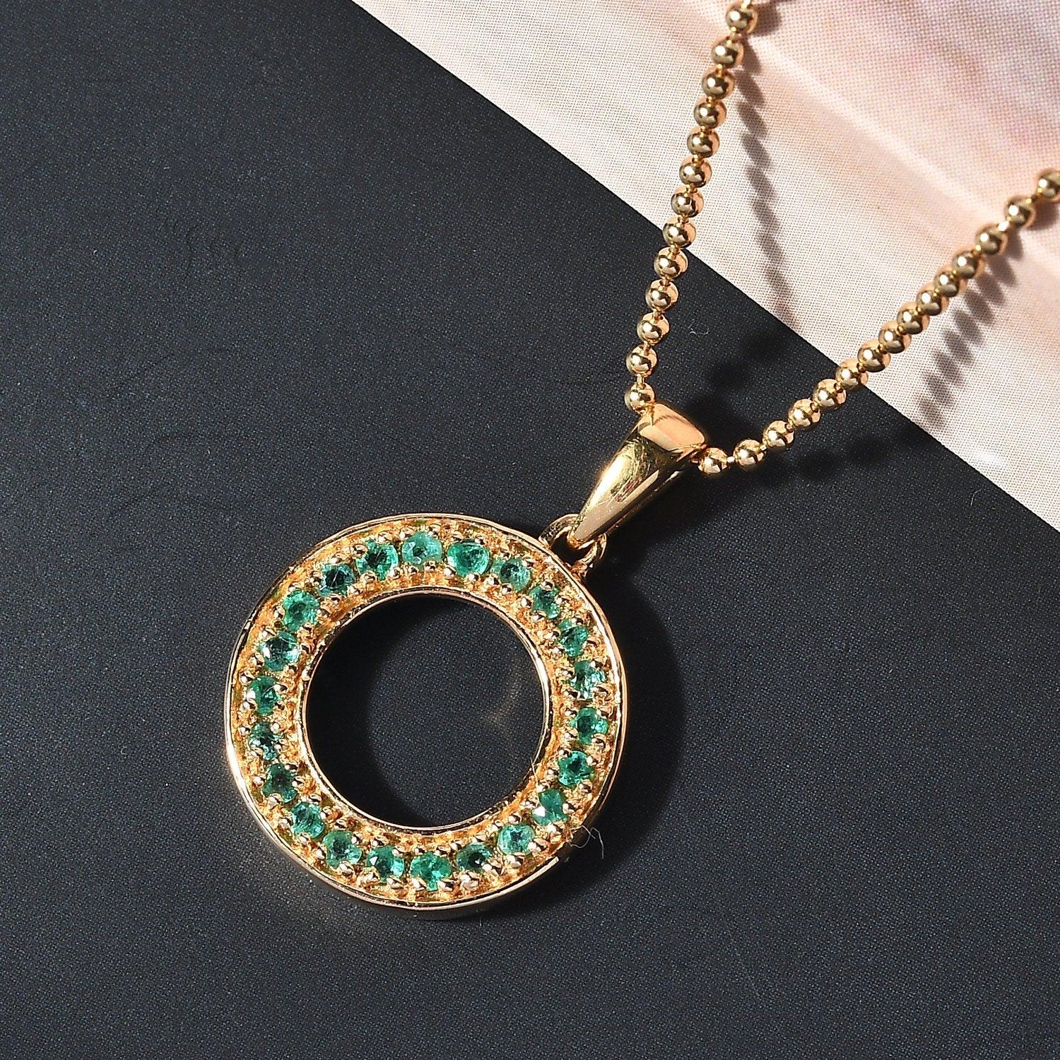 Genuine Emerald Circle Pendant, Eternity Pendant, Circle of Life Pendant in 18K Yellow Gold Plated 925 Sterling Silver, Meaningful Jewellery - Inspiring Jewellery