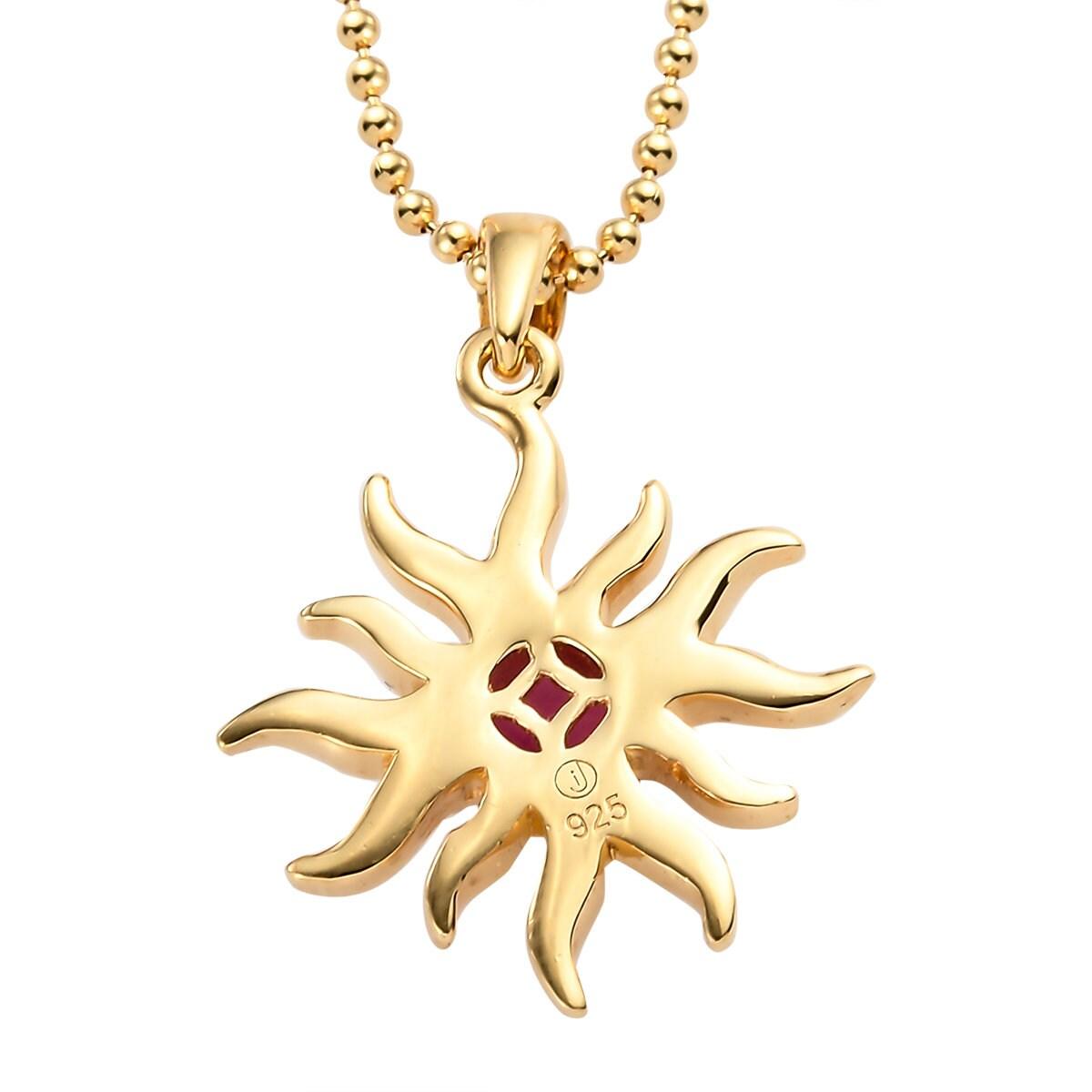 Glorious Ruby Sun Pendant Necklace Gold Plated in 925 Sterling Silver, Meaningful Jewellery - Inspiring Jewellery