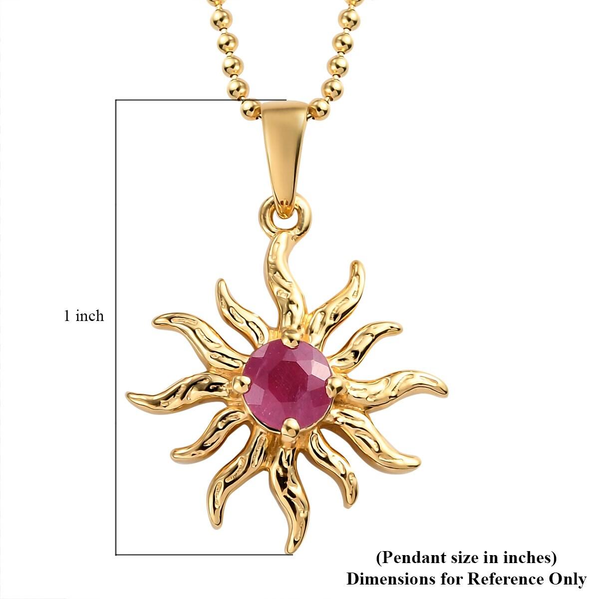 Glorious Ruby Sun Pendant Necklace Gold Plated in 925 Sterling Silver, Meaningful Jewellery - Inspiring Jewellery