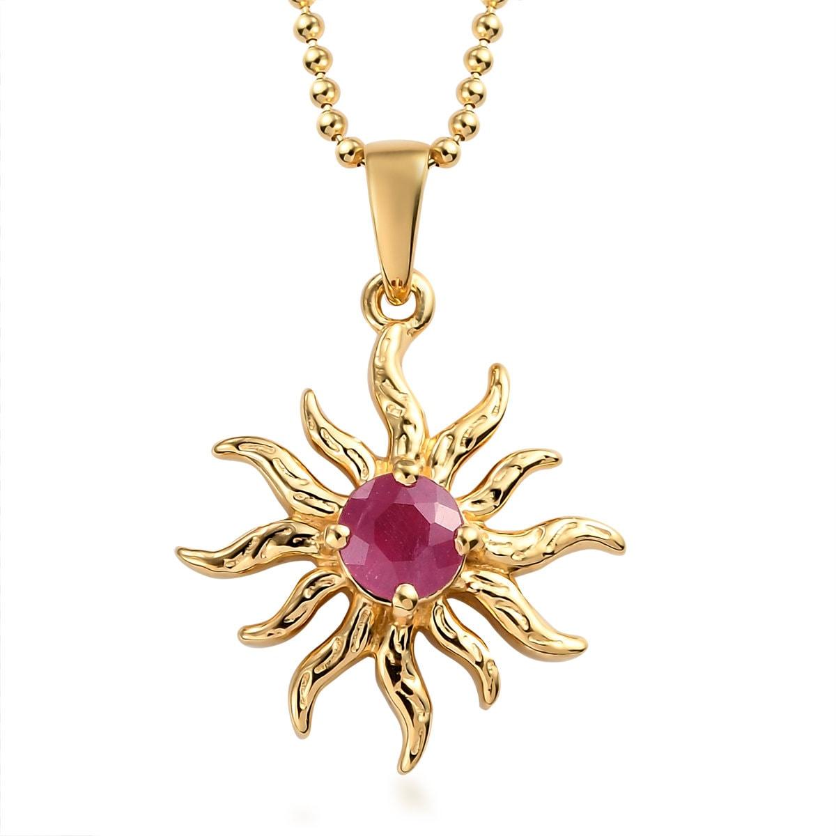 Glorious Ruby Sun Pendant Necklace Gold Plated in 925 Sterling Silver, Meaningful Jewellery - Inspiring Jewellery