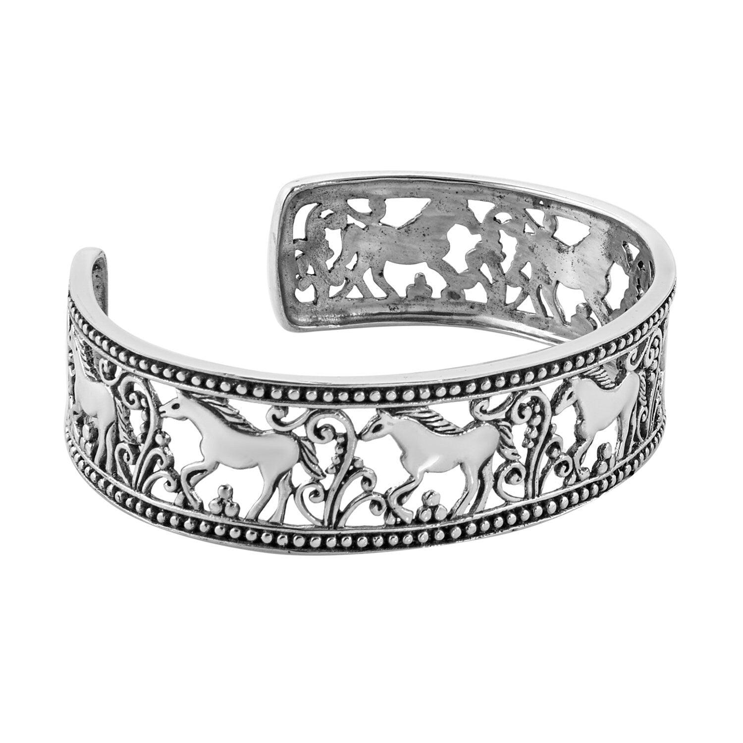 Wide HORSE Carved Cuff Bangle BRACELET in SOLID 925 Sterling Silver 27.5 Grams - Inspiring Jewellery