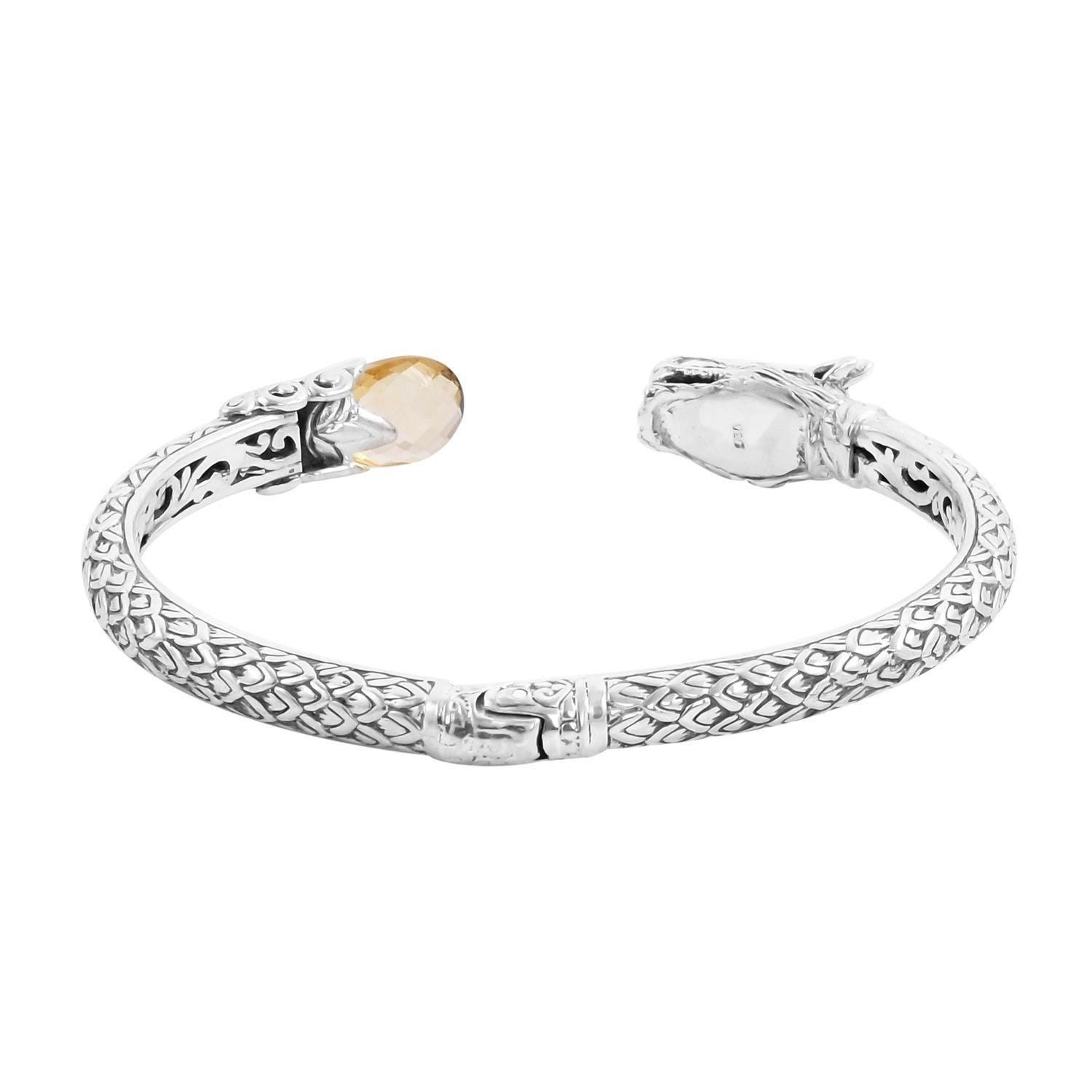 Designer DRAGON BANGLE Citrine Gemstone in Solid 925 Sterling Silver - Hinge - Inspiring Jewellery
