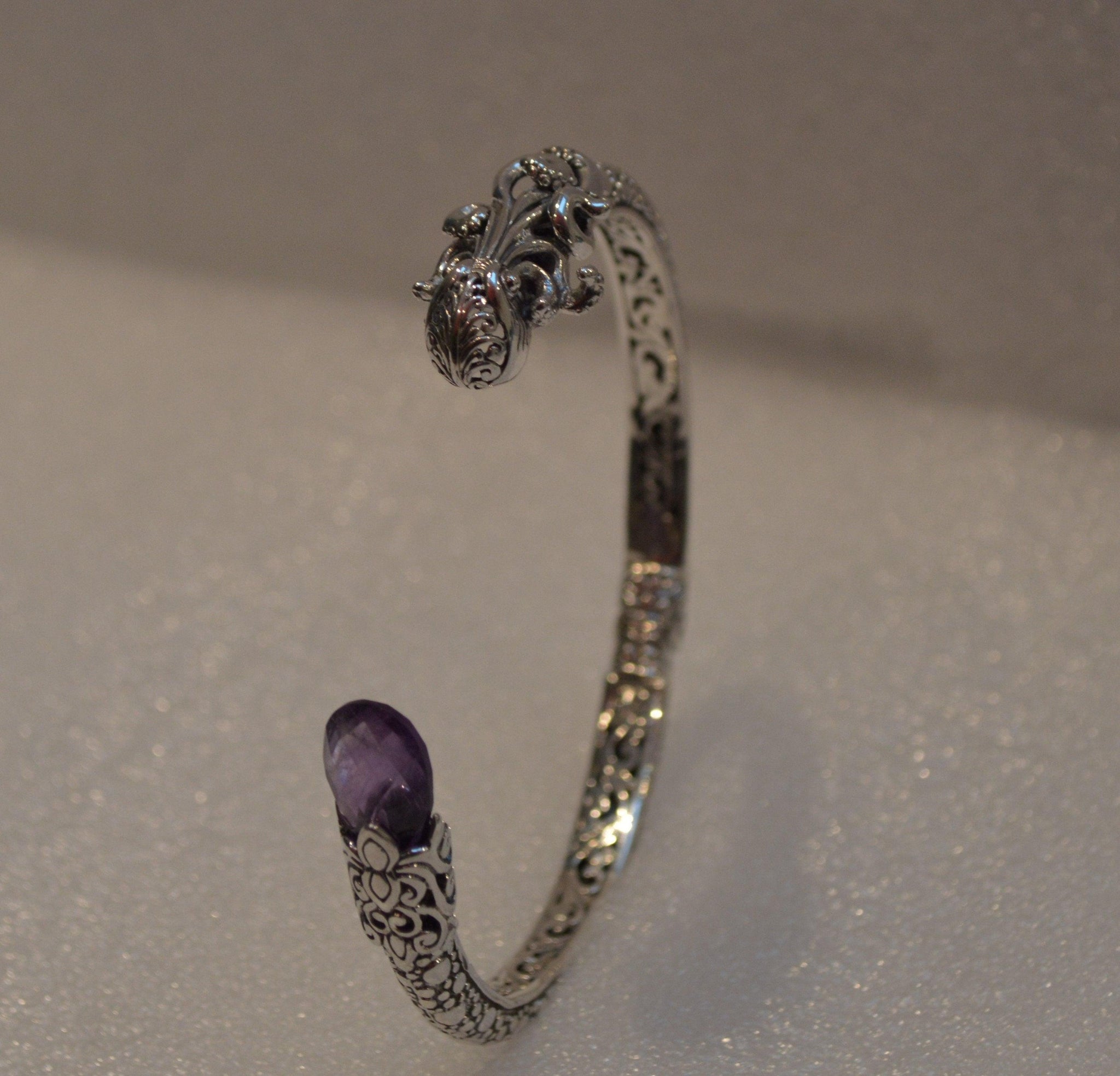Designer OCTOPUS BANGLE Amethyst Gemstone in Solid 925 Sterling Silver - Hinge - Inspiring Jewellery