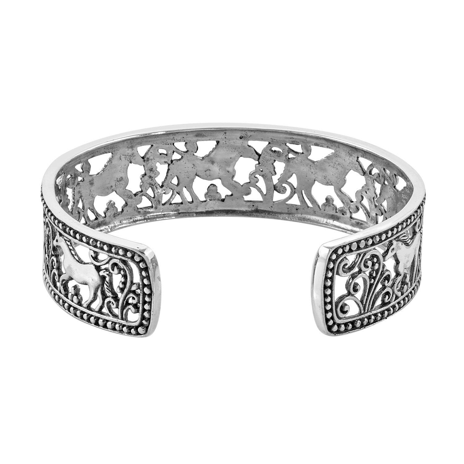 Wide HORSE Carved Cuff Bangle BRACELET in SOLID 925 Sterling Silver 27.5 Grams - Inspiring Jewellery