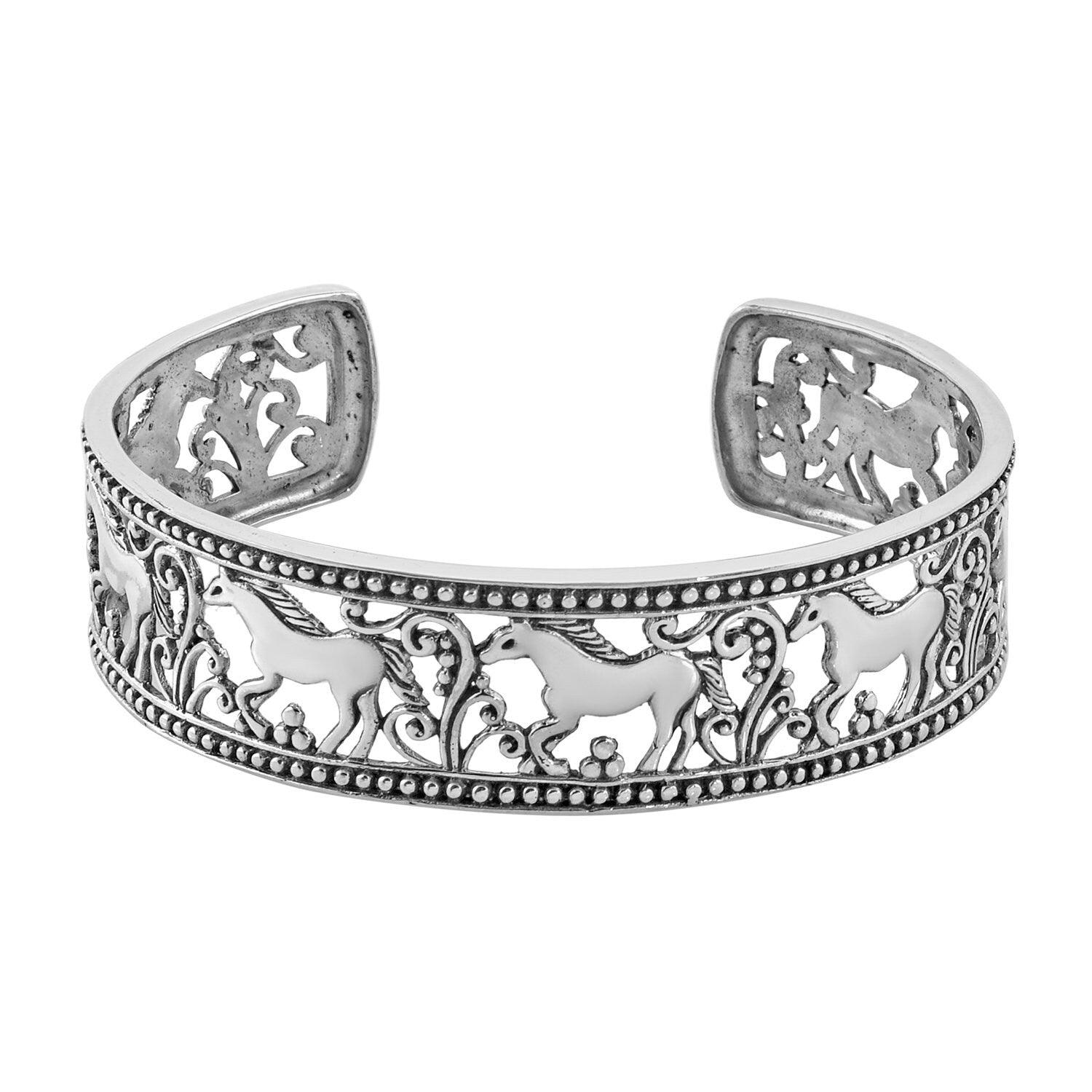 Wide HORSE Carved Cuff Bangle BRACELET in SOLID 925 Sterling Silver 27.5 Grams - Inspiring Jewellery