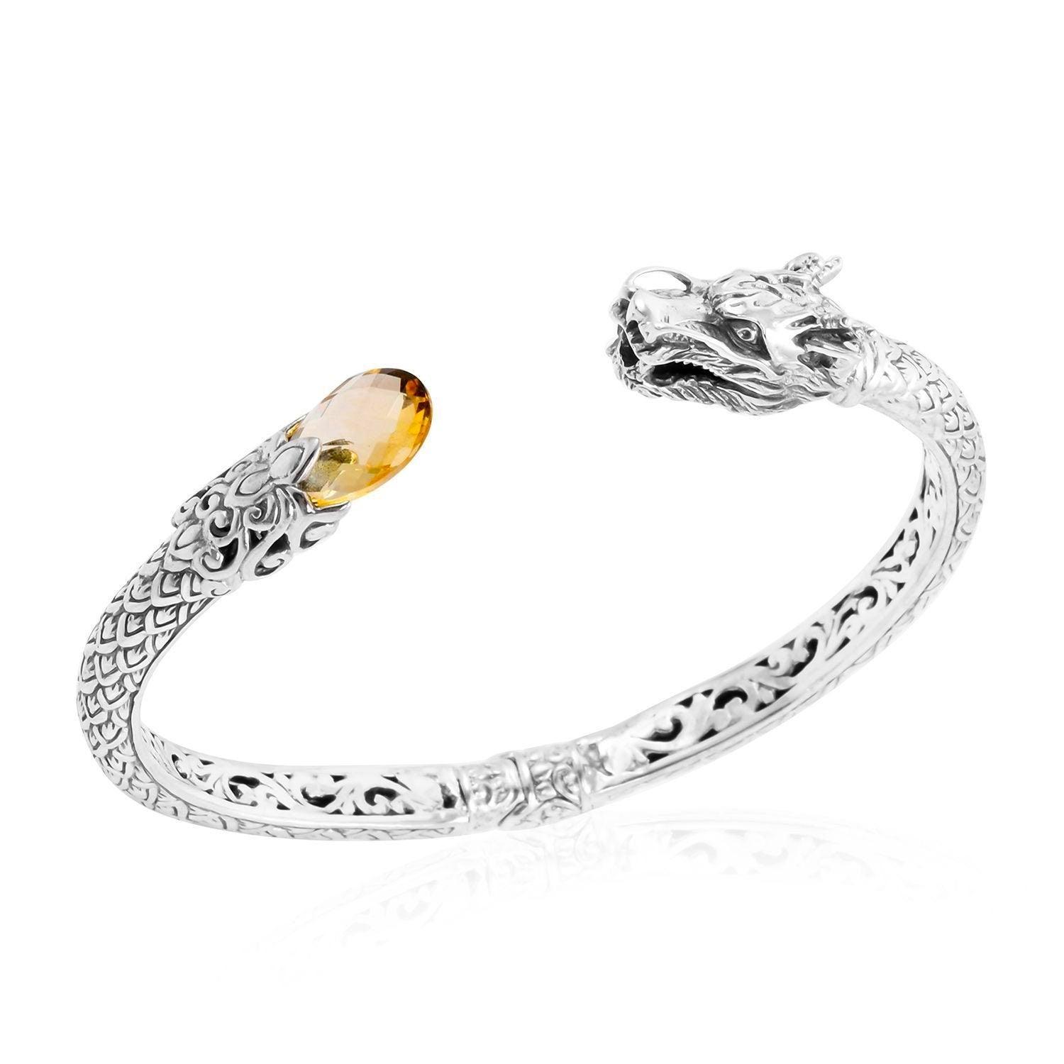 Designer DRAGON BANGLE Citrine Gemstone in Solid 925 Sterling Silver - Hinge - Inspiring Jewellery