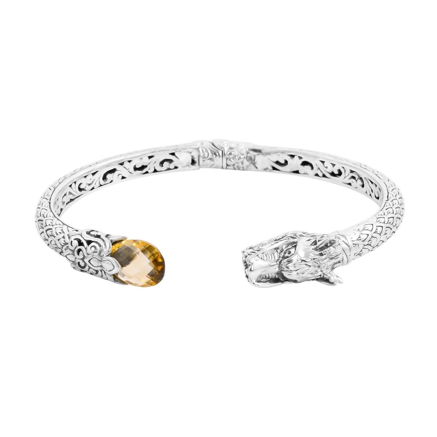 Designer DRAGON BANGLE Citrine Gemstone in Solid 925 Sterling Silver - Hinge - Inspiring Jewellery