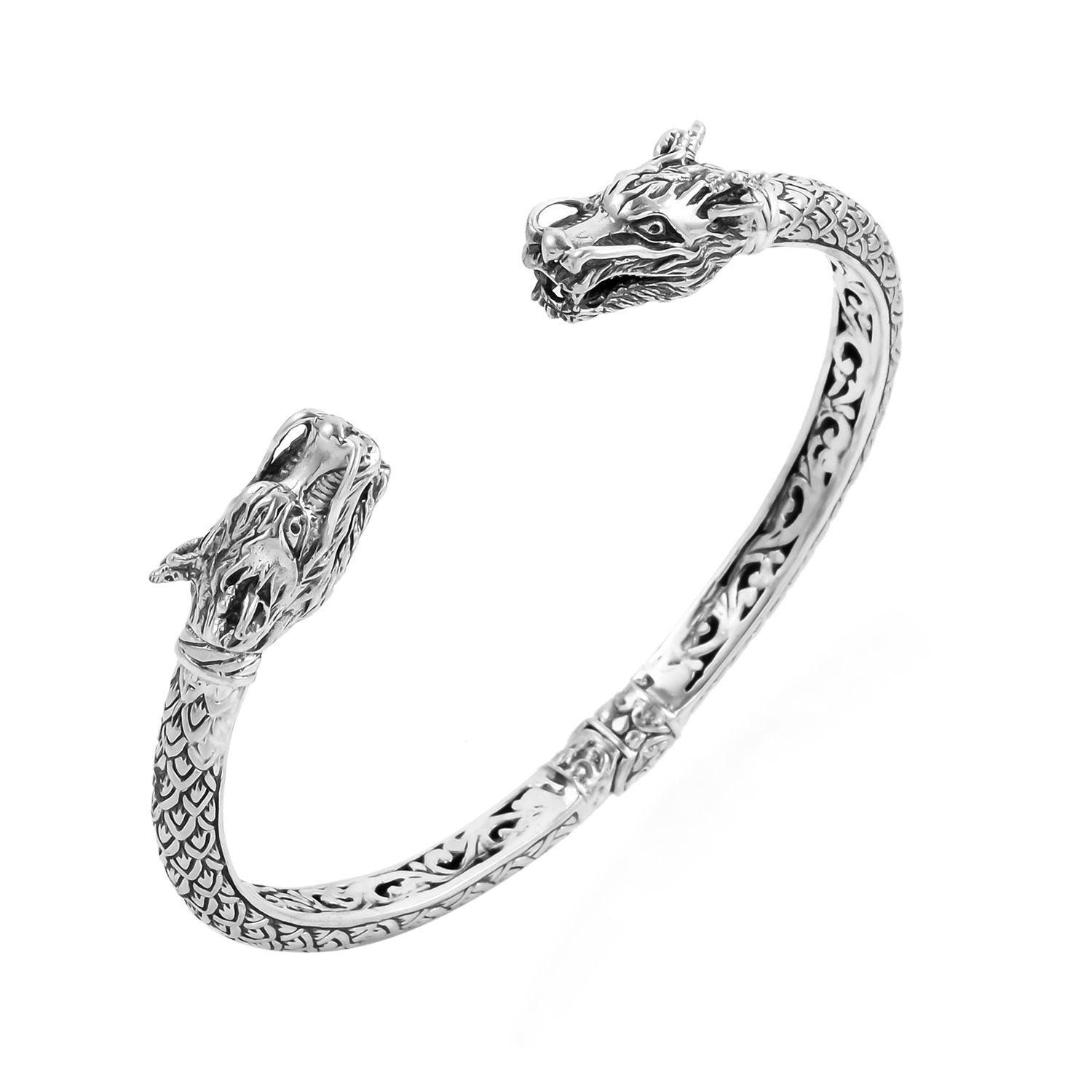 Designer Dragon BANGLE in Solid 925 Sterling Silver Hinge Adjustable - 31 Grams - Inspiring Jewellery