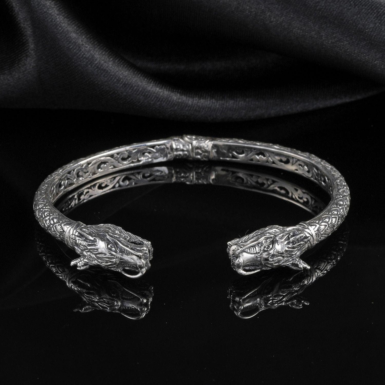 Designer Dragon BANGLE in Solid 925 Sterling Silver Hinge Adjustable - 31 Grams - Inspiring Jewellery