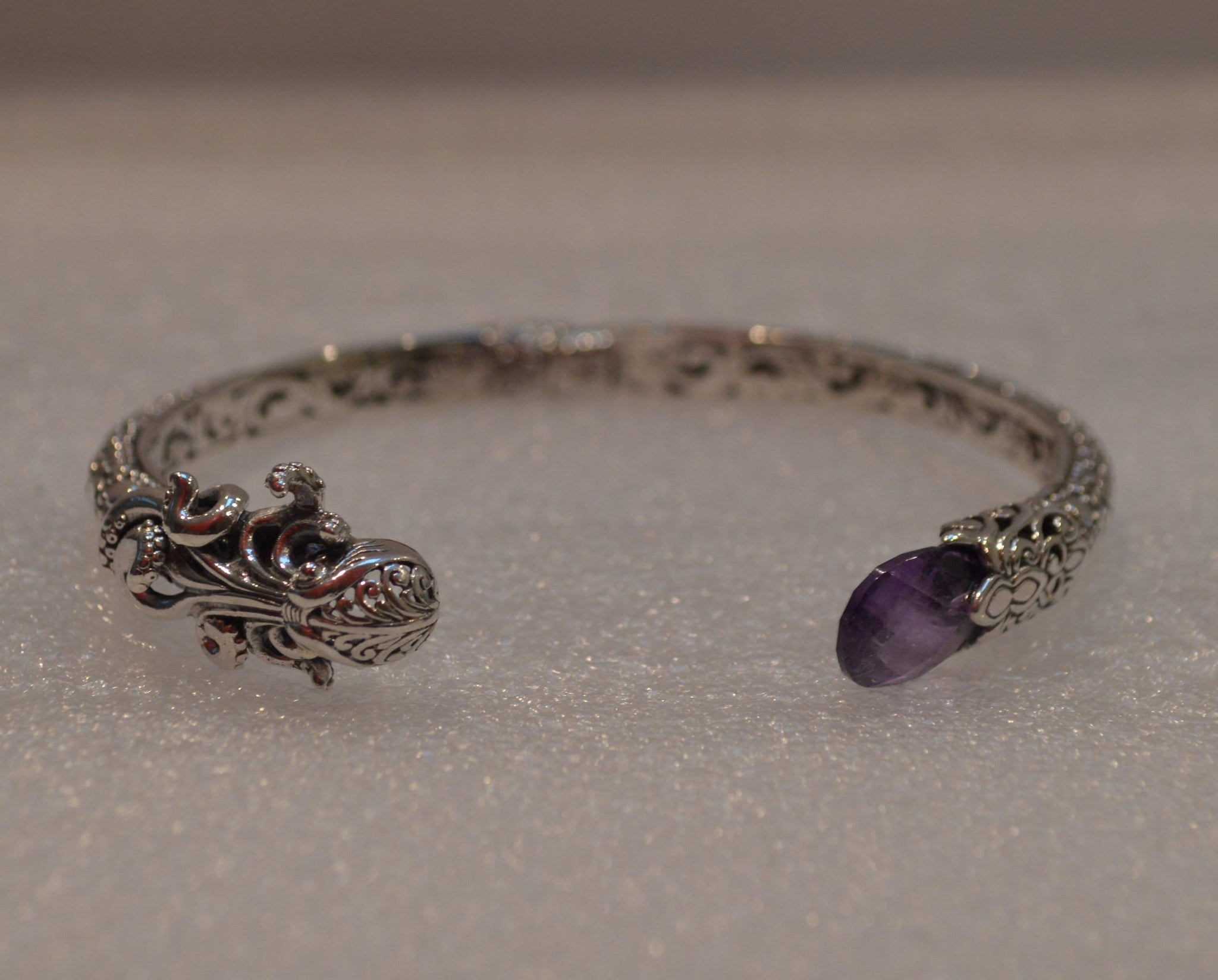 Designer OCTOPUS BANGLE Amethyst Gemstone in Solid 925 Sterling Silver - Hinge - Inspiring Jewellery