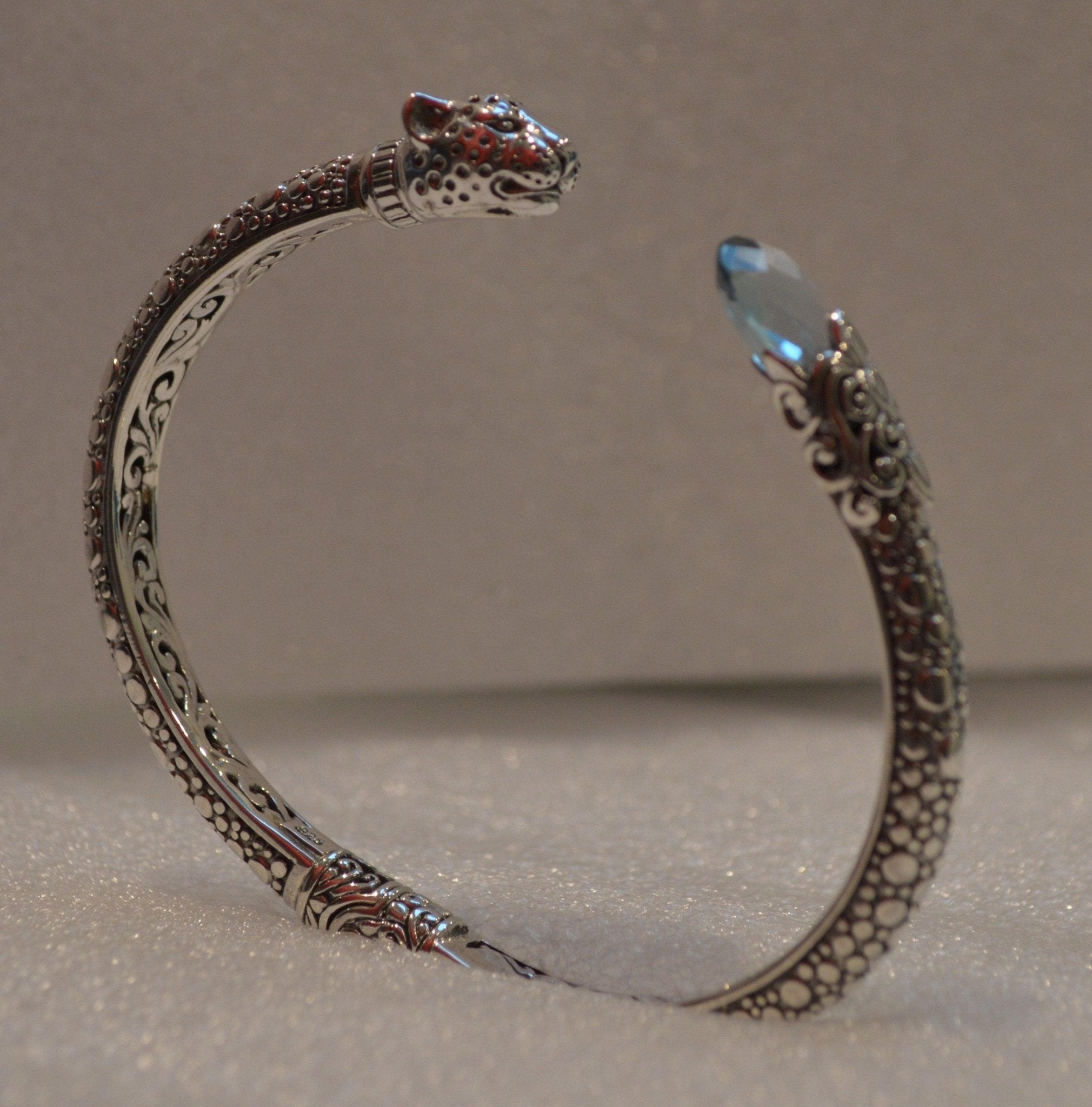 Designer Tiger Bangle Blue Topaz Gemstone in Solid 925 Sterling Silver ...