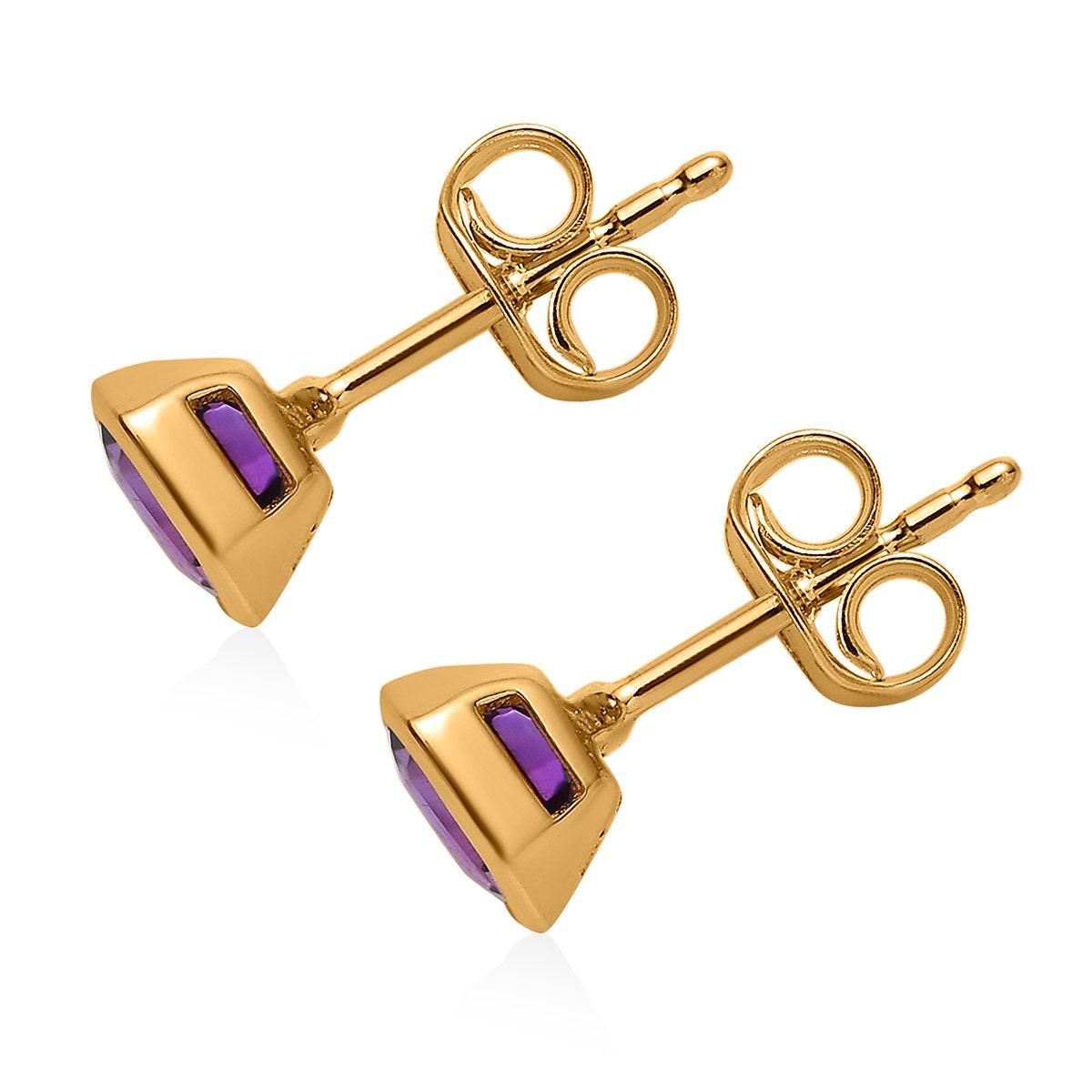 AAA Amethyst Cushion Studs earrings, 925 Sterling Silver, Bezel set Studs, 18K Gold Plated, Princess Studs by Inspiring Jewellery - Inspiring Jewellery
