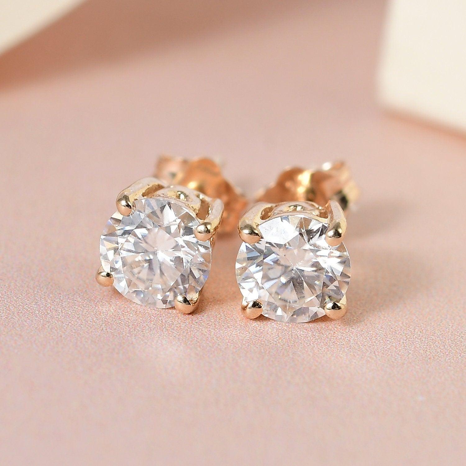 Moissanite Stud Earrings, 9K Solid Gold Earrings, Wedding Earrings,