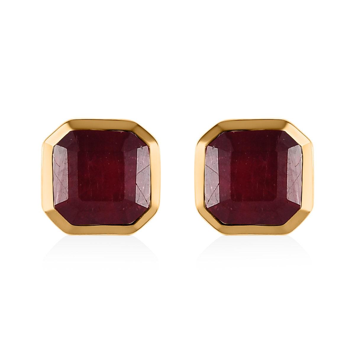 Natural Ruby Studs, Cushion Gemstone earrings, 925 Sterling Silver Stud, Yellow Gold, July Birthstone By Inspiring Jewellery - Inspiring Jewellery