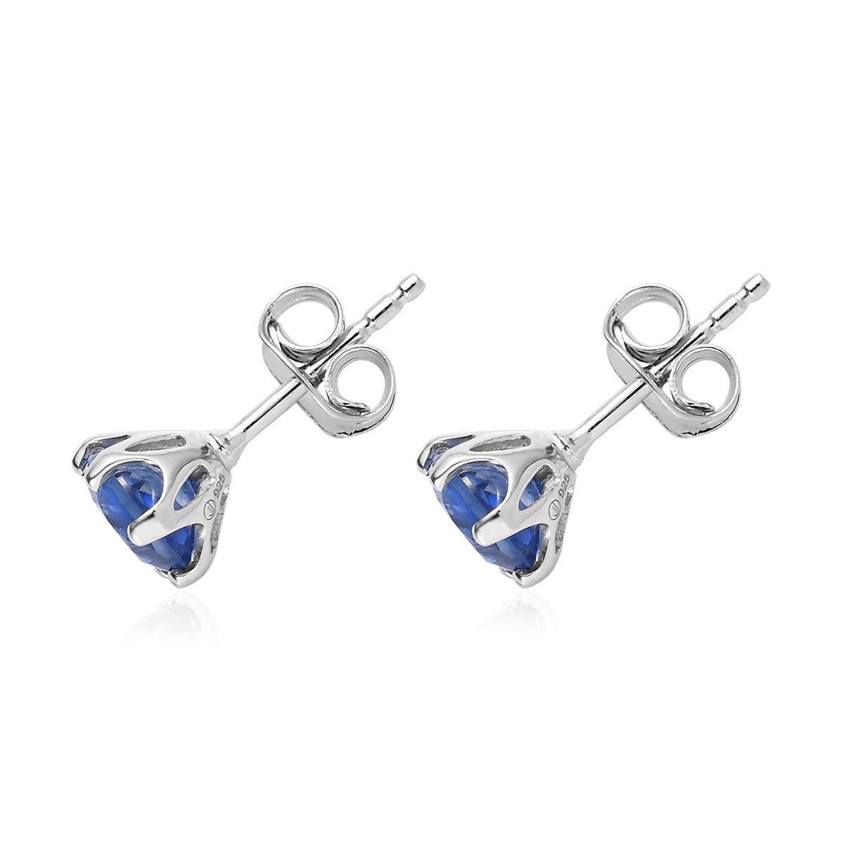 Kyanite Round Studs earrings, 925 Sterling Silver, 6 Prong Stud, Platinum Plated, Solitaire Round Studs by Inspiring Jewellery - Inspiring Jewellery